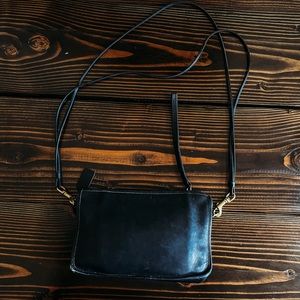 VINTAGE BLACK LEATHER COACH, DOUBLE STRAP PURSE